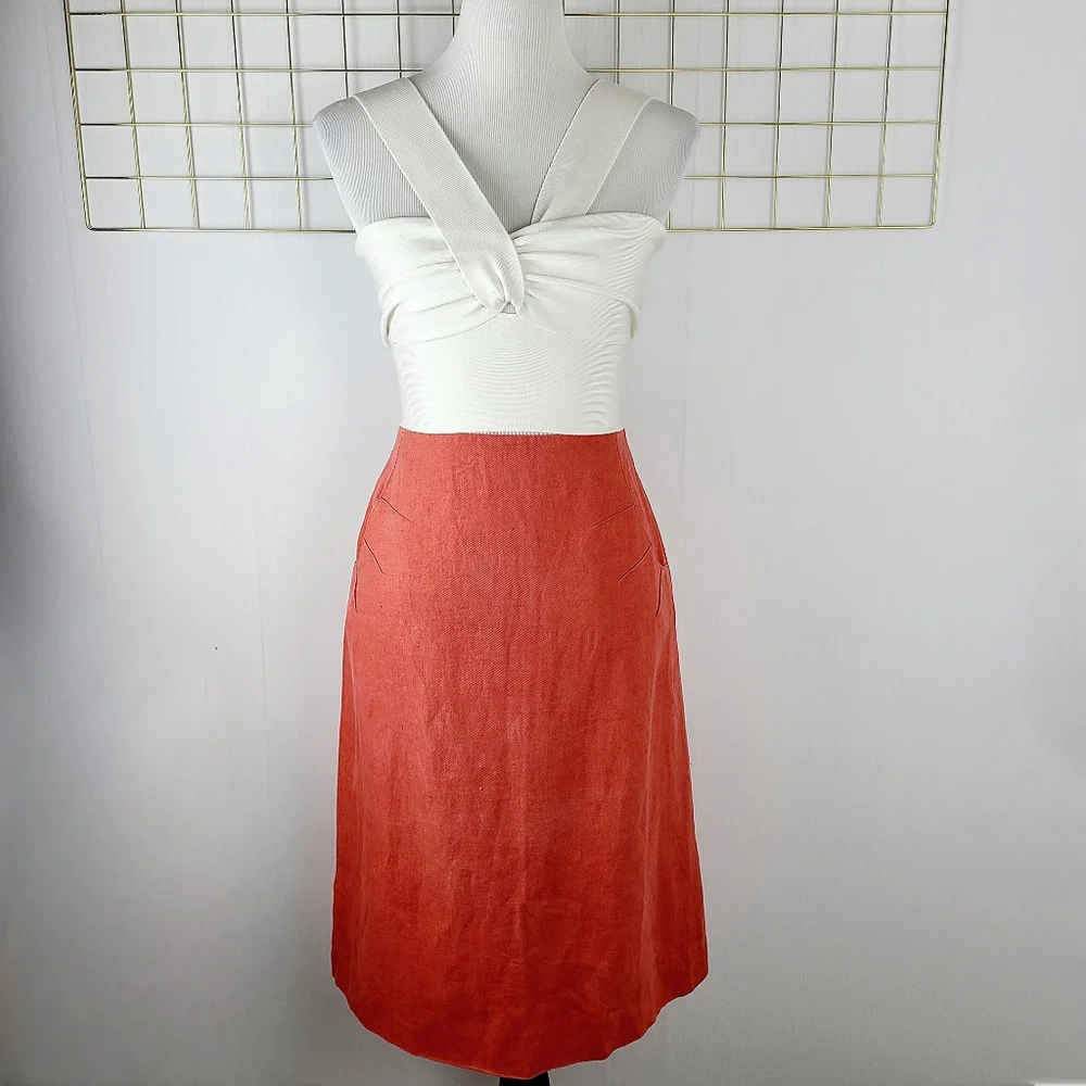Sonia Rykiel Paris Coral Orange Linen Straight Pencil Vintage Skirt